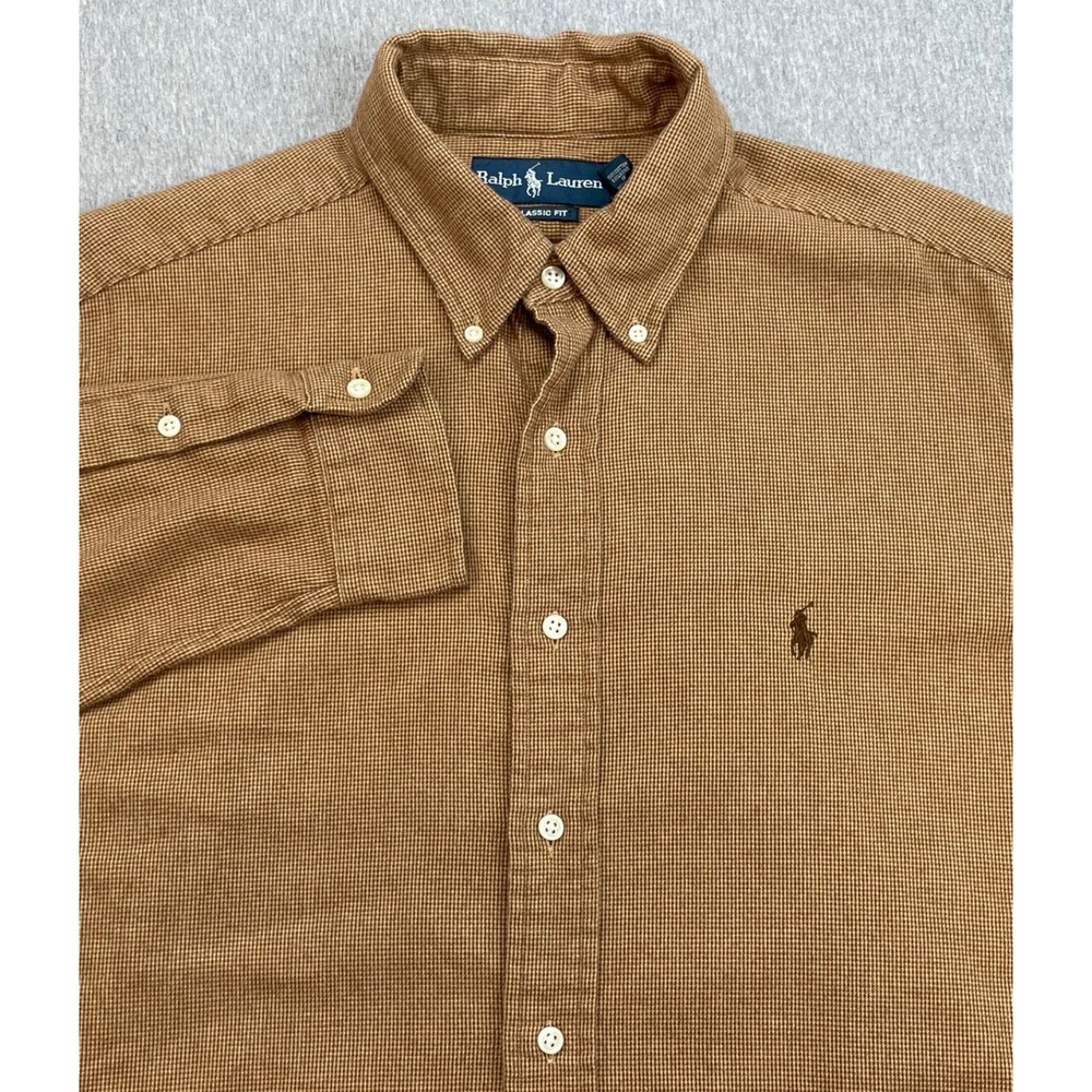 Ralph Lauren Shirt Mens Large Micro Houndstooth 100% Cotton Classic Fit Pony